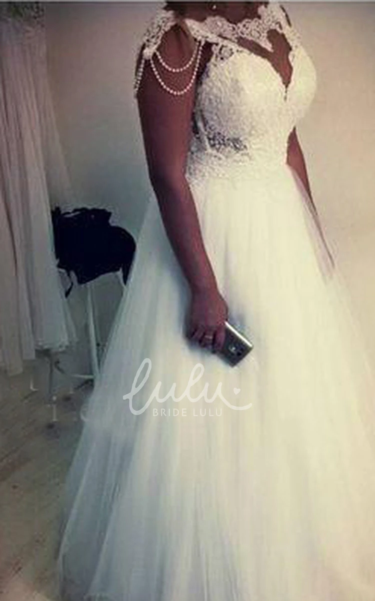 Lace Tulle A-Line Wedding Dress with Bateau Neckline