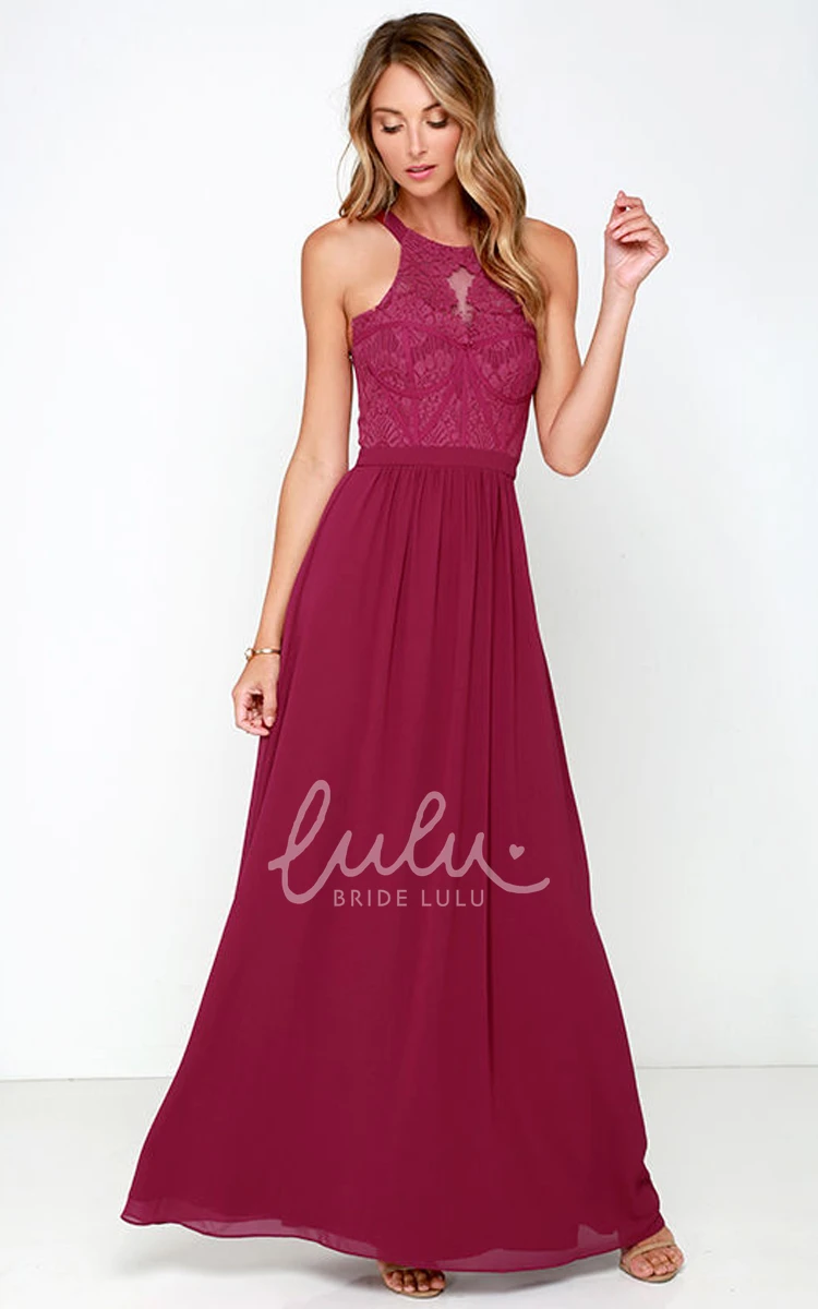 Noble Lace Bodice Chiffon Bridesmaid Dress Sleeveless & Long