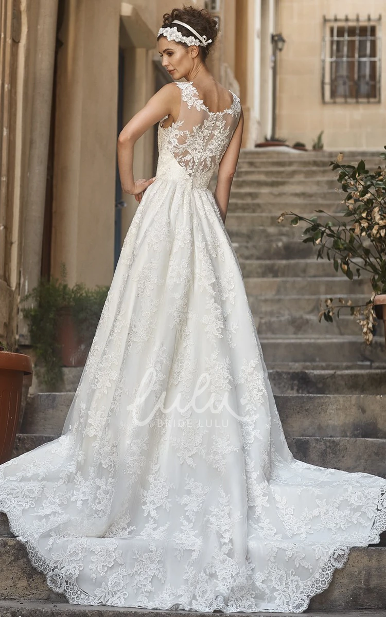 V-Neck A-Line Wedding Dress with Long Appliqued Lace