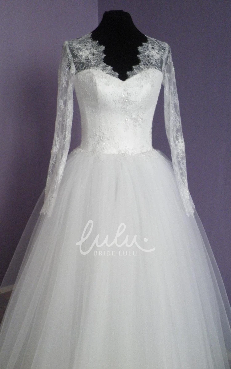 Tulle Wedding Dress with Vintage-Inspired Lace Corset and Long Sleeves