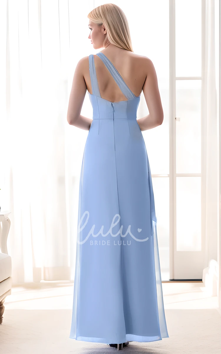 Elegant Chic Blue One Shoulder Sleeveless Bridesmaid Dress Modern Minimalist Ruffle Split Front Maxi Dress