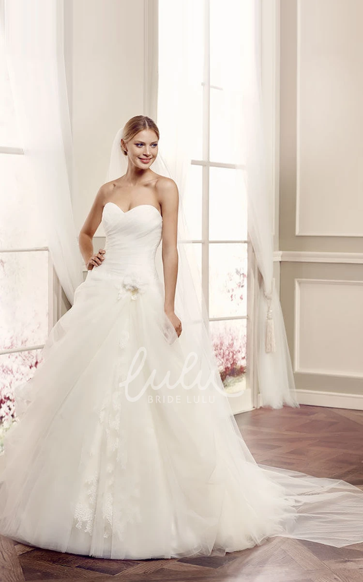 Sweetheart Tulle Wedding Dress with Flower & Draping A-Line Sleeveless Floor-Length