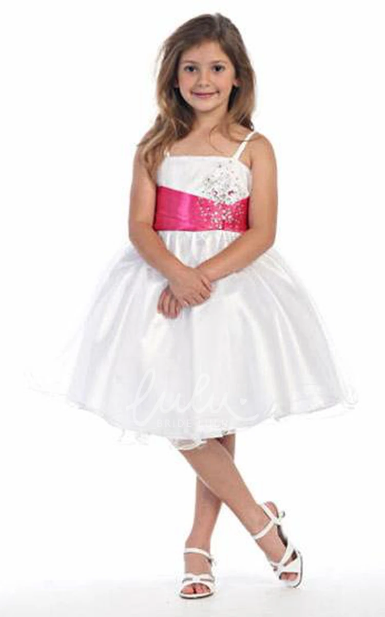Spaghetti Strap Mini Tulle Flower Girl Dress with Pleats and Cape