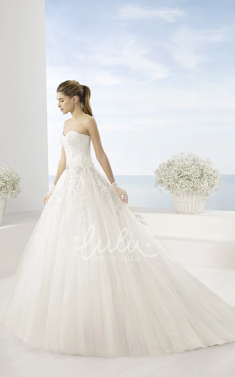 Jeweled Sweetheart Tulle Wedding Dress with Chapel Train Ball Gown Style