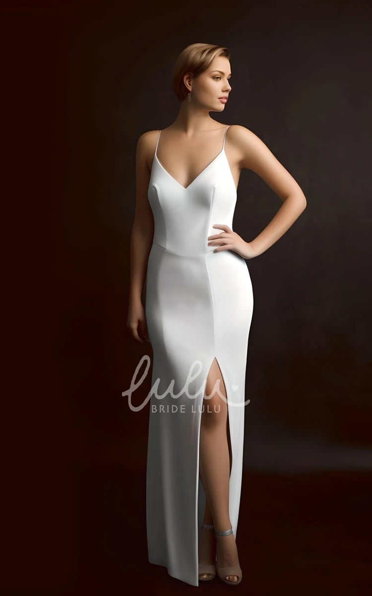 Ethereal Mermaid Satin Wedding Dress Sash Spaghetti V-neck Beach Garden Court