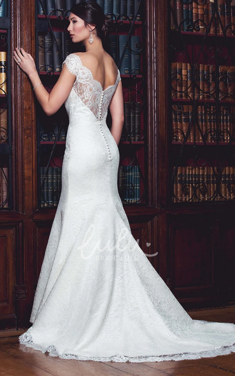 Lace Sheath Wedding Dress with Cap-Sleeves