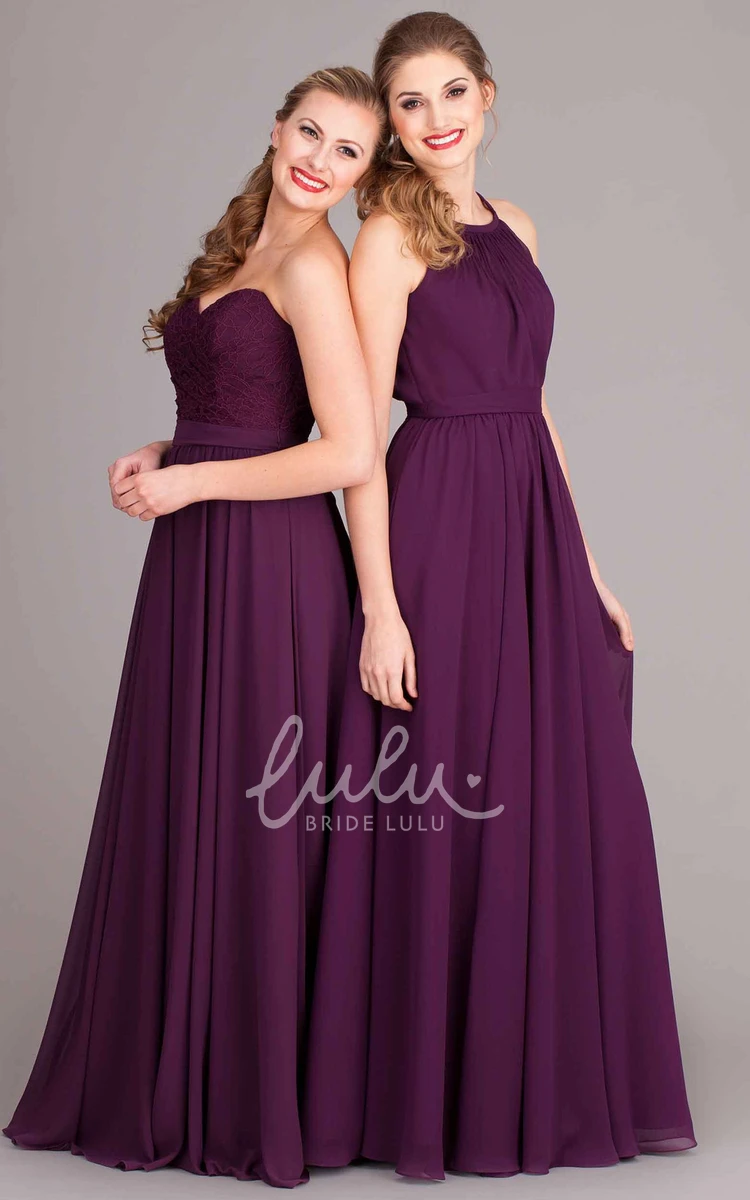 Sleeveless Chiffon Bridesmaid Dress Ribboned & Flowy