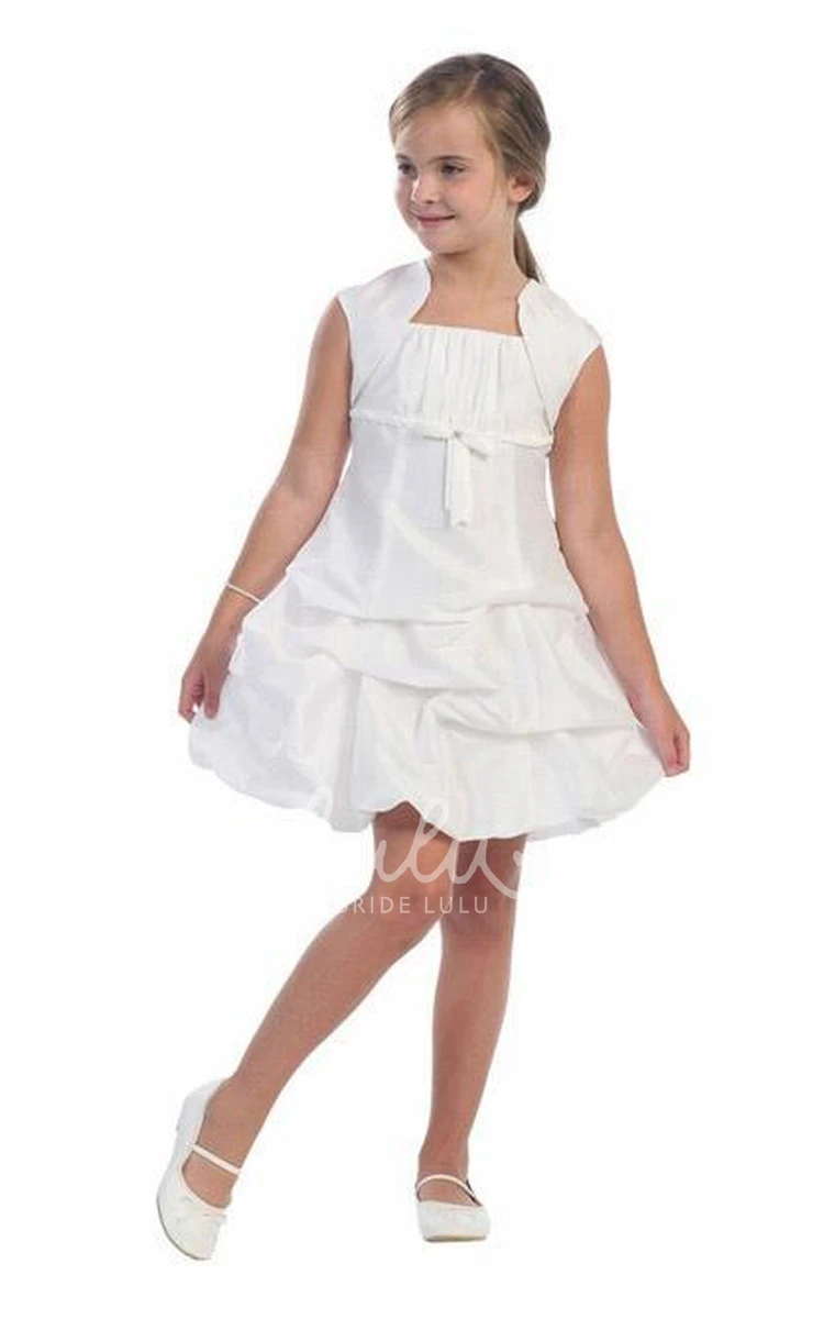 Lace and Taffeta Flower Girl Dress with Beading and Tiers Knee-Length