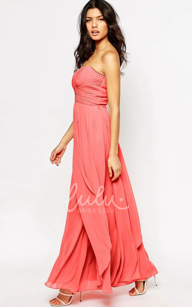 Strapless Sheath Ankle-Length Chiffon Bridesmaid Dress with Pleats and Zipper