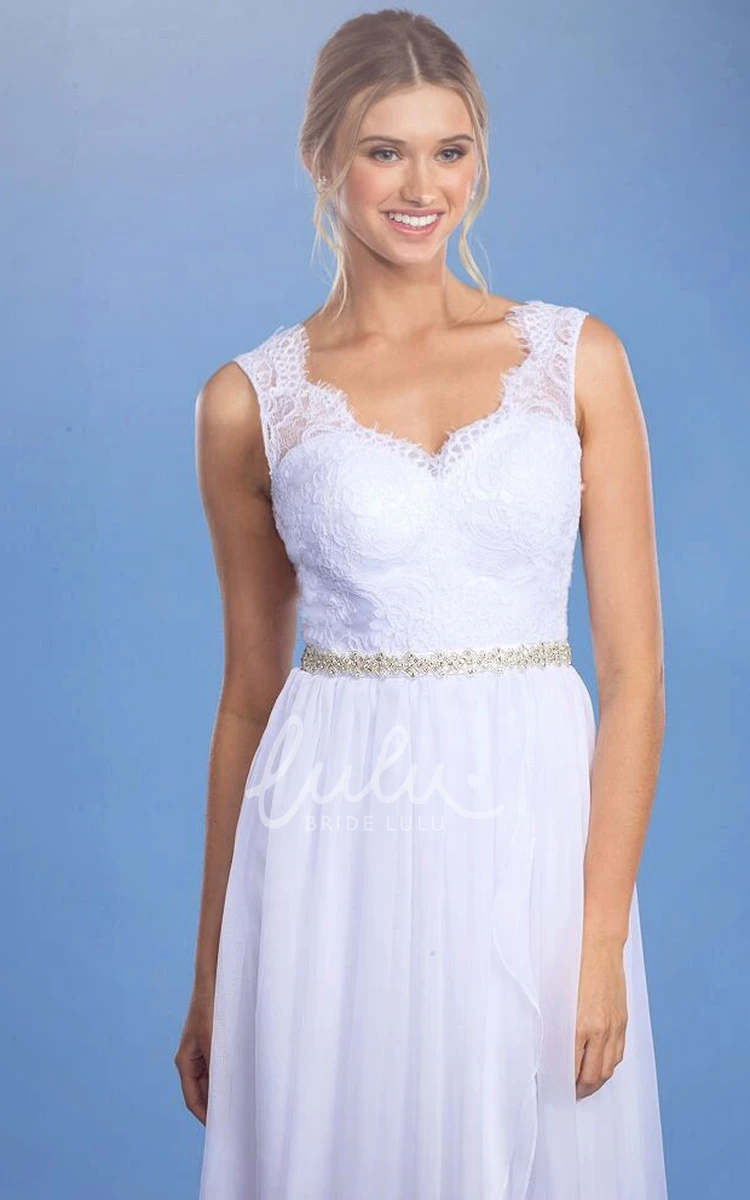 Sleeveless Lace Wedding Dress with Draping Sheath Style