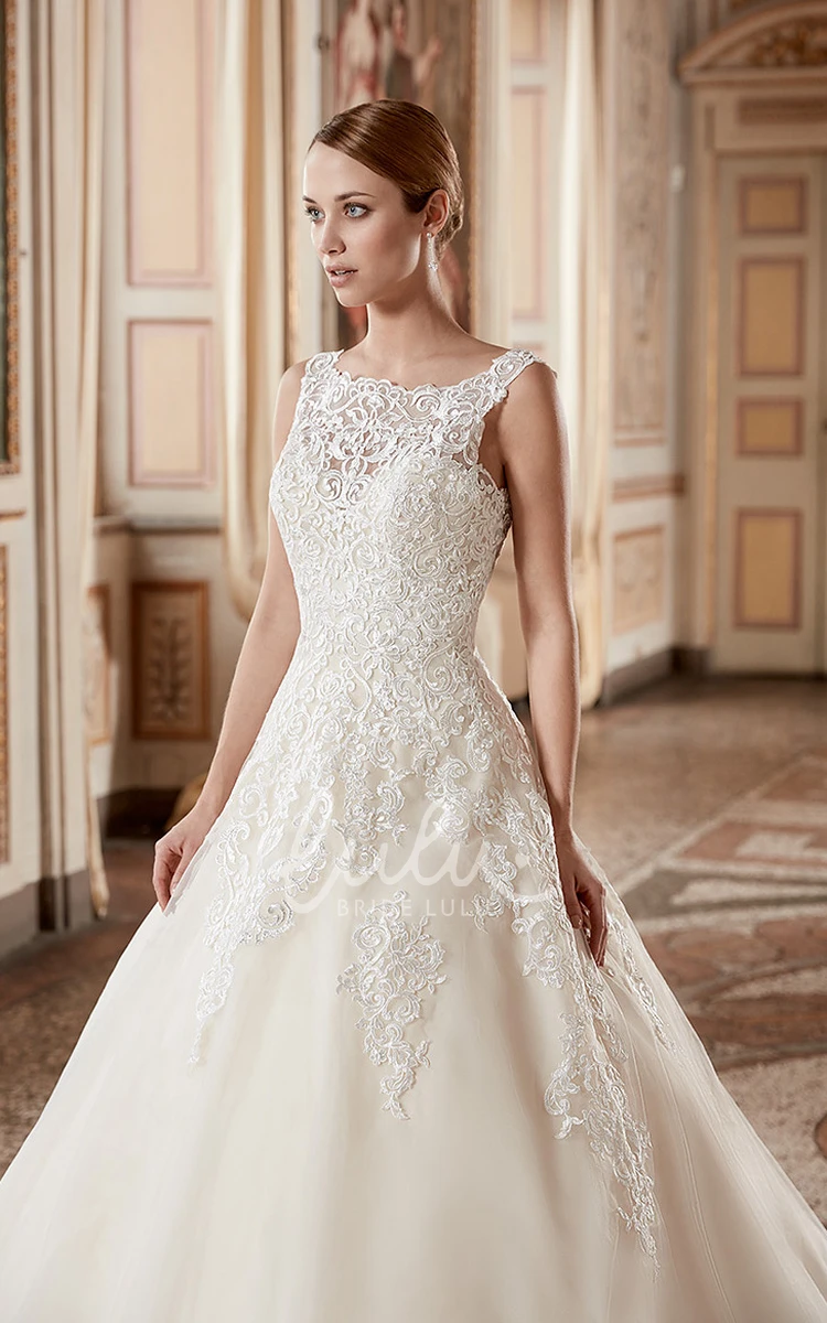 Sleeveless Bateau-Neck Lace Ball Gown Wedding Dress