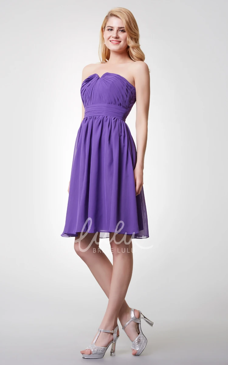 Strapless Ruched A-line Chiffon Bridesmaid Dress with V-cut Short & Flowy