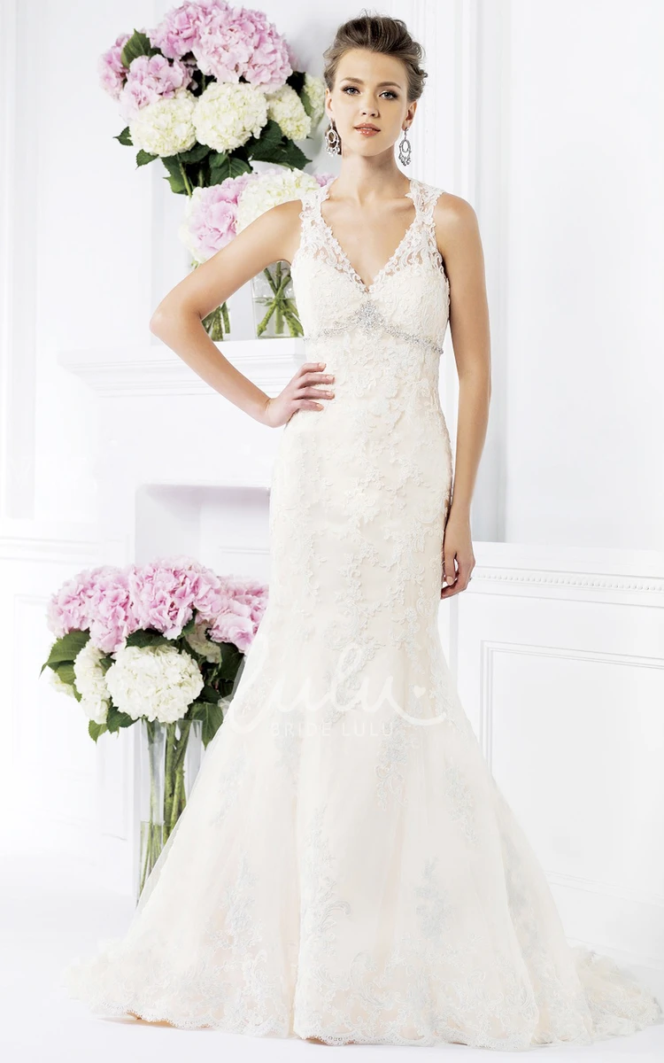 Mermaid Wedding Dress with Sleeveless Design and Jeweled Keyhole Back