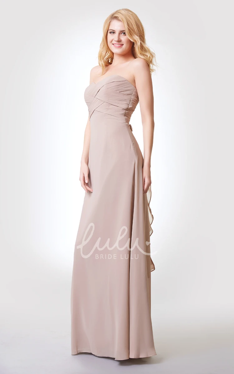 Long Chiffon A-line Dress with Sweetheart Neckline Bandage and Flower for Bridesmaids