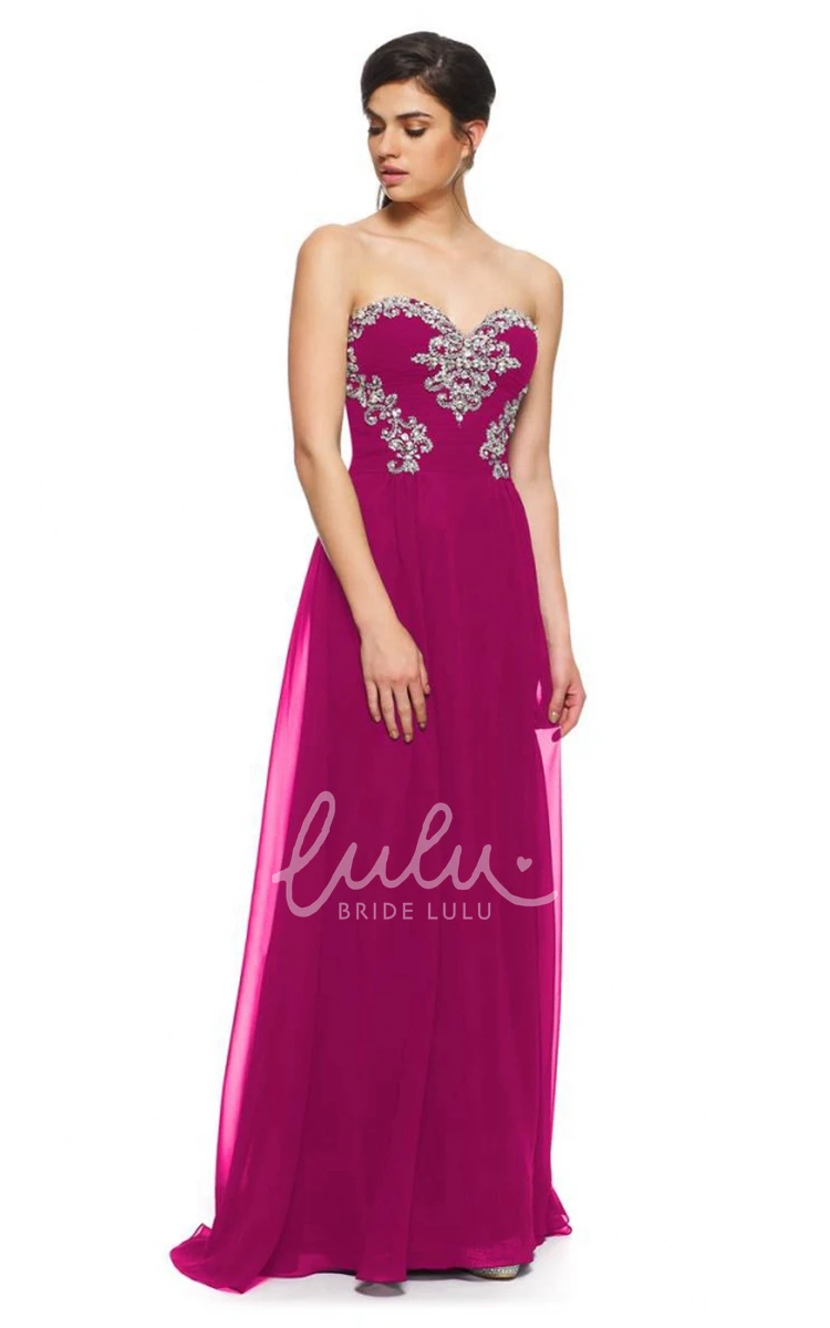 A-Line Chiffon Dress with Beading Sweetheart Neckline and Sweep Train