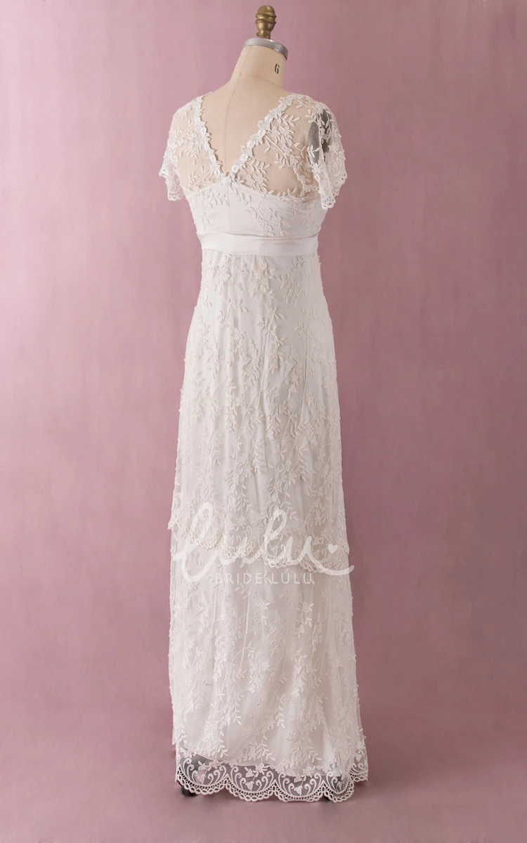 Lace Sheath Dress with Empire Waist and Illusion Back/Sleeves