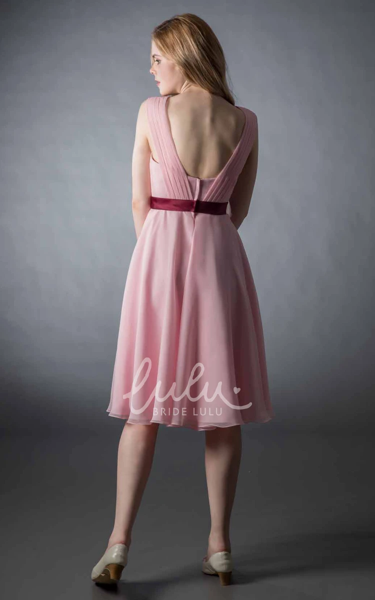 Knee-Length A-Line V-Neck Ruched Chiffon Bridesmaid Dress