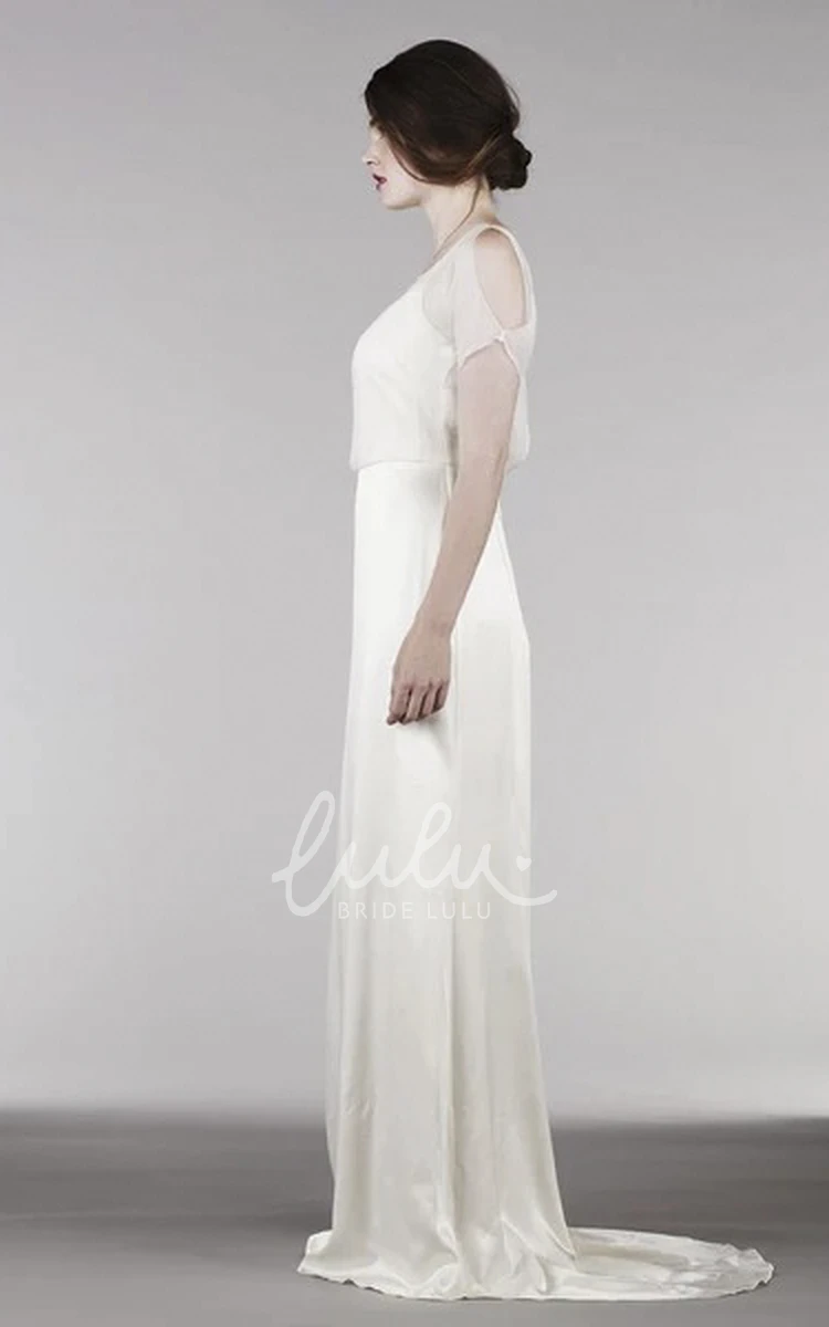 Elegant Illusion Top Wedding Dress with Keyholes and Short Sleeves