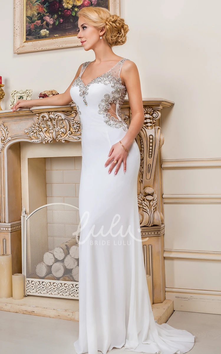 Chiffon Jewel Neck Sleeveless Evening Dress with Beaded Detail