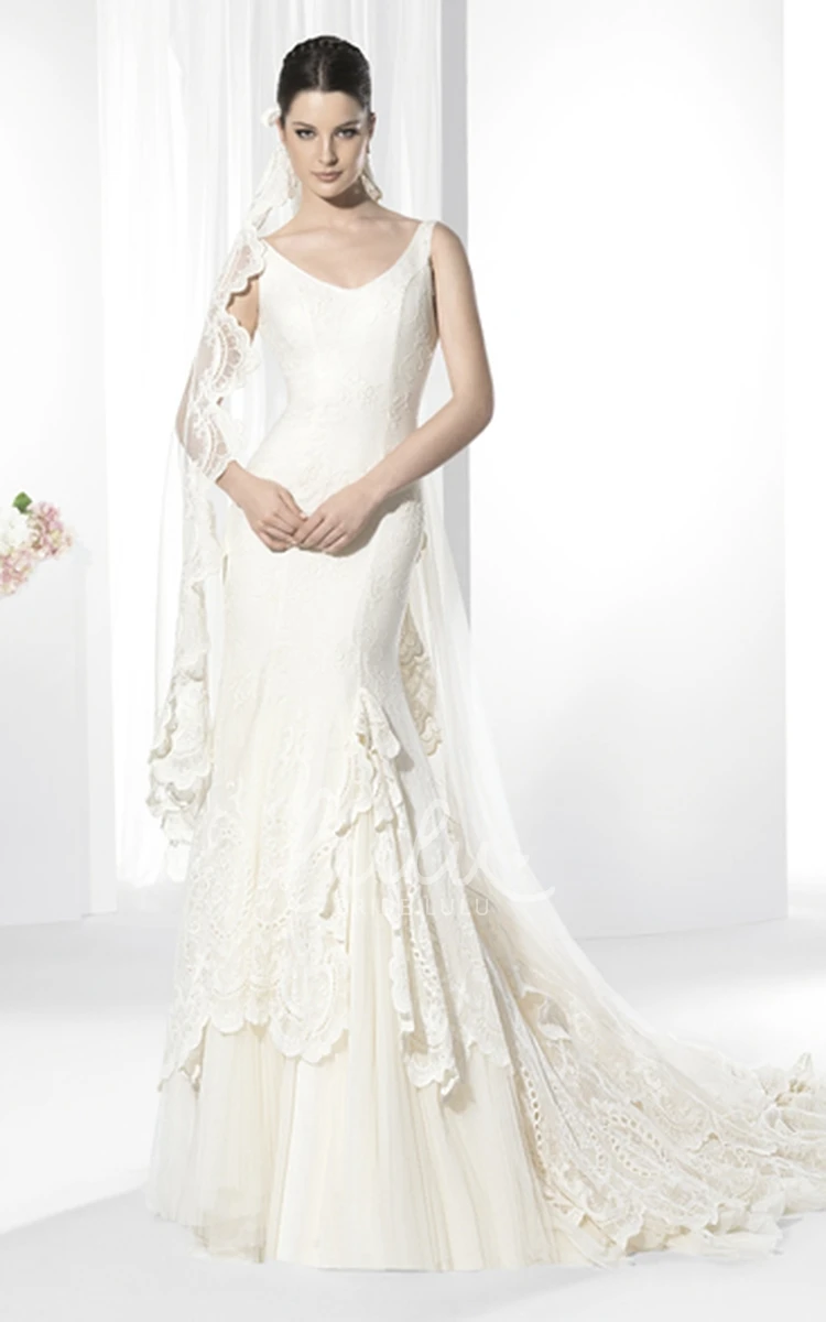 Satin&Tulle Sleeveless Appliqued V-Neck Wedding Dress Modern Bridal Gown