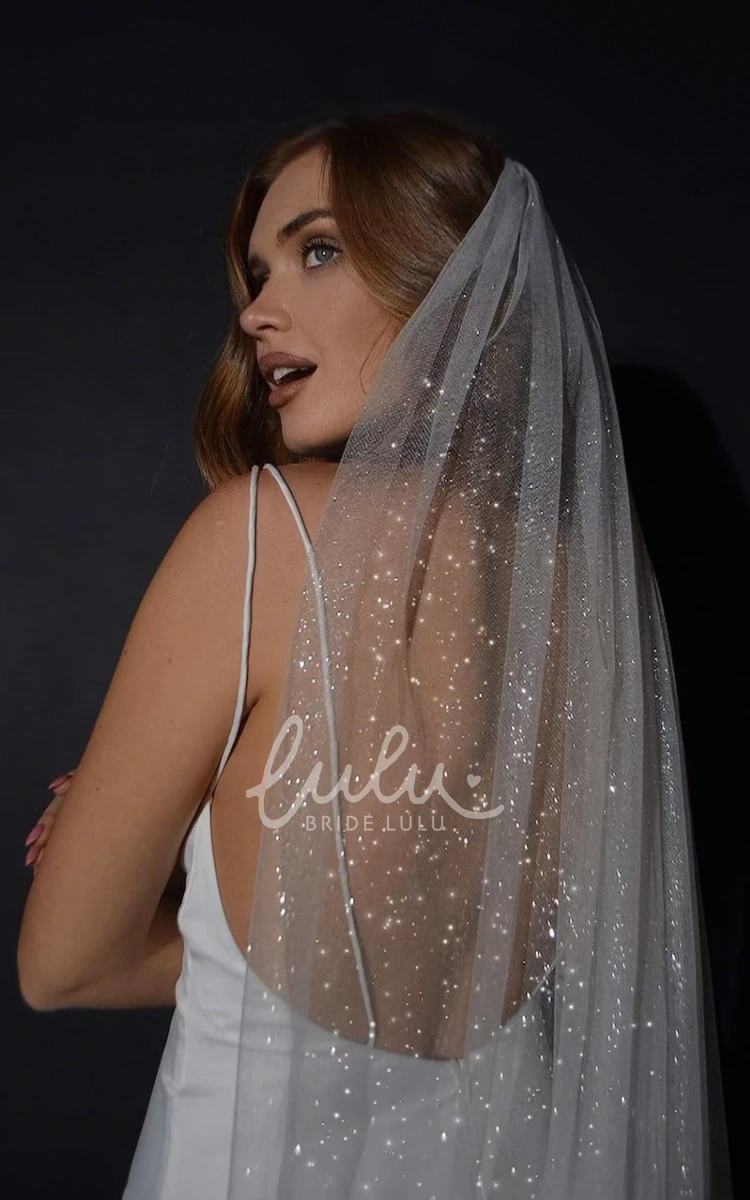 Shiny Sparkly Glitter One Tier Cathedral Length Tulle Wedding Veil