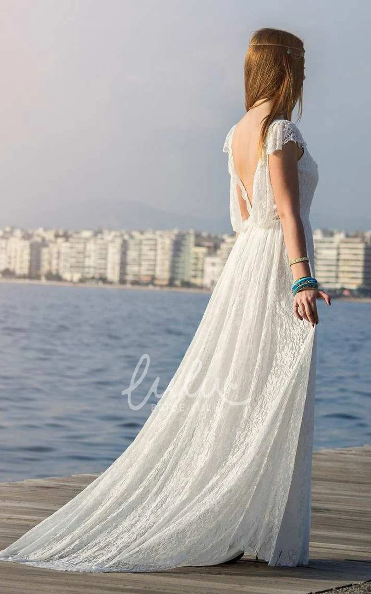 Backless Applique Lace Wedding Dress