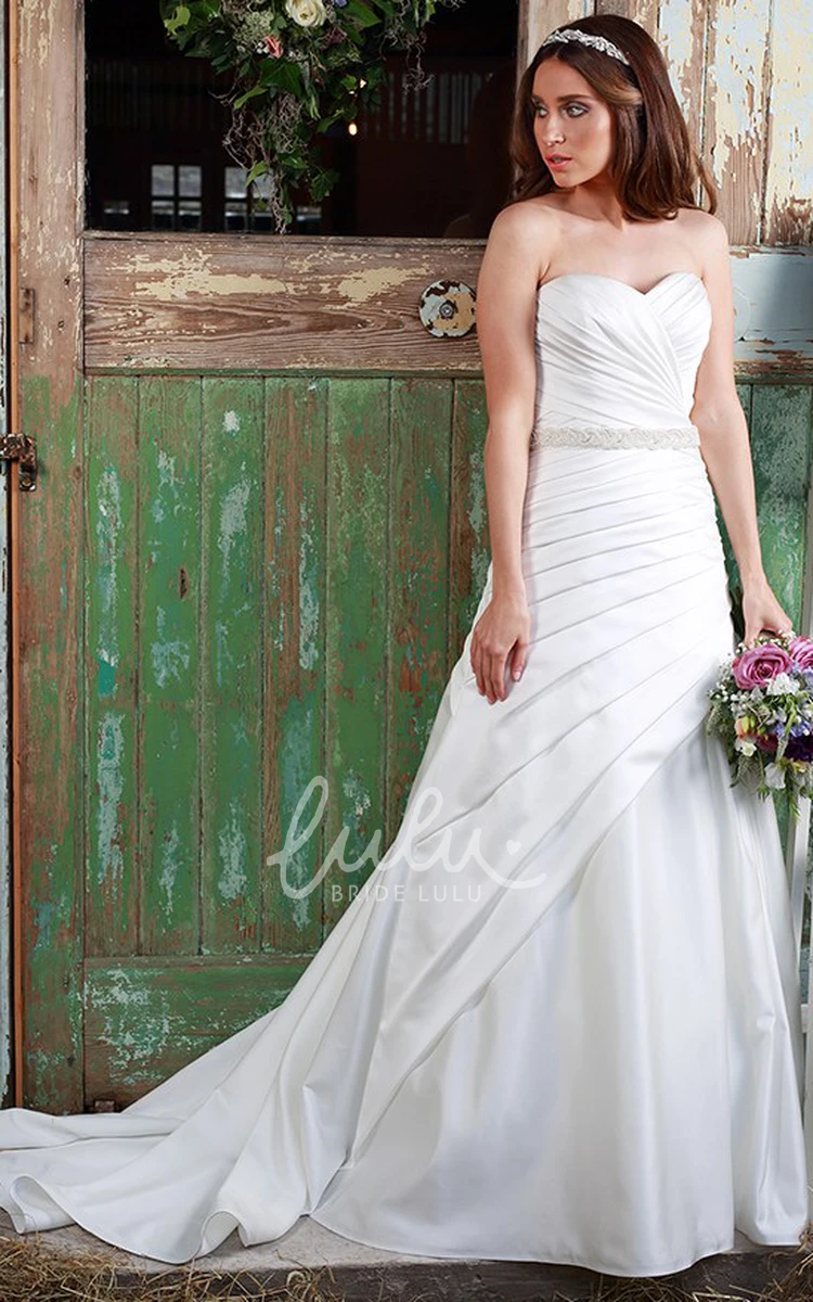 Jeweled Satin Wedding Dress A-Line Sweetheart Side-Draped