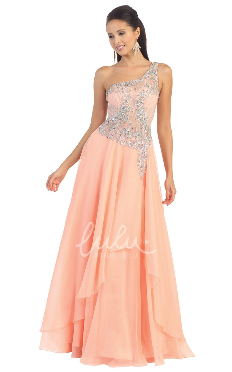 Elegant A-Line Chiffon Illusion Prom Dress with Beading and Draping