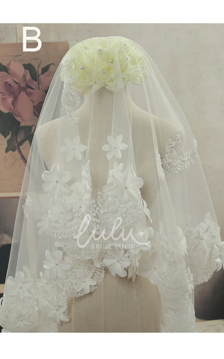 Lace Edge Sweep Wedding Veil Flowers & Graceful
