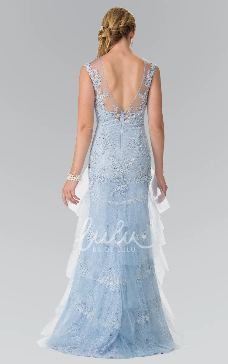 Tulle Lace Sheath Formal Dress with Beading and Low-V Back