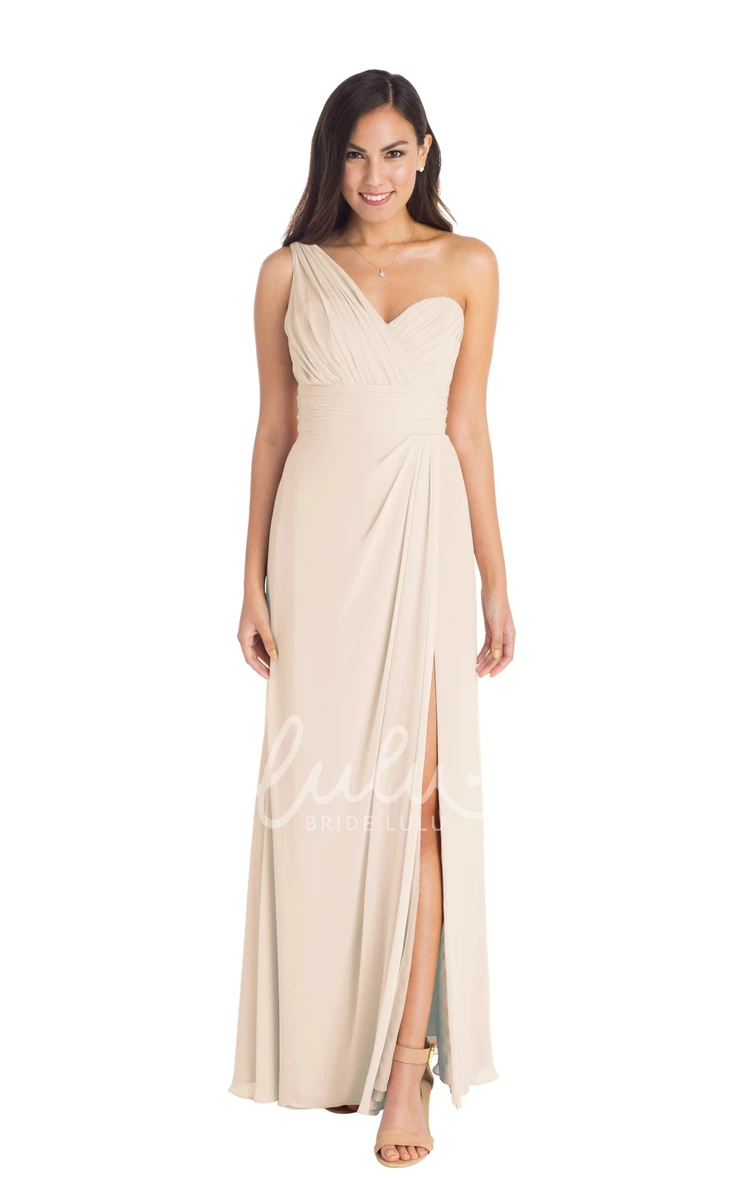 One-Shoulder Chiffon Bridesmaid Dress Ruched Sleeveless Multi-Color Split Front