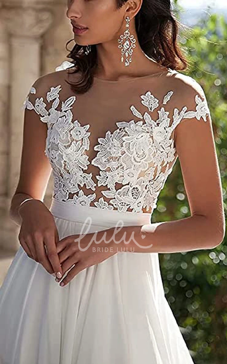 Romantic Jersey Illusion Sleeve A-Line V-Neck Wedding Dress