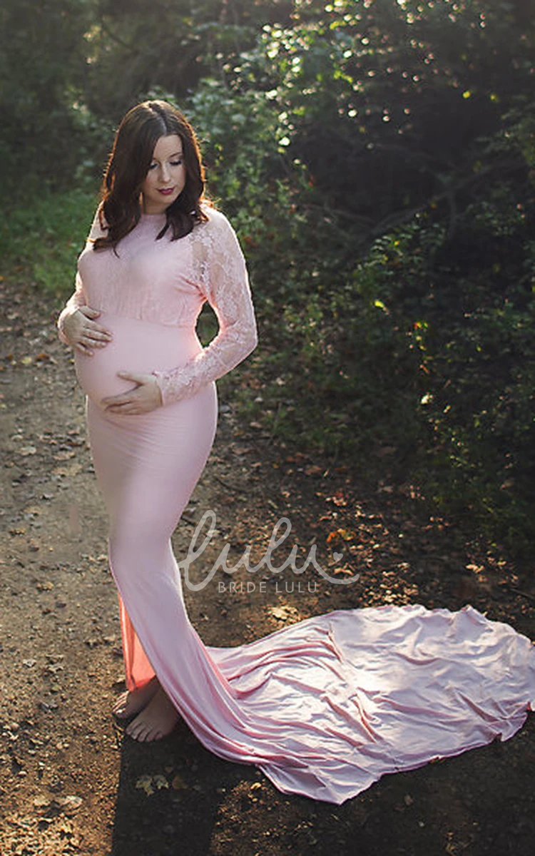 Empire Maternity Dress with Mermaid Trumpet Court Train and Long Sleeves