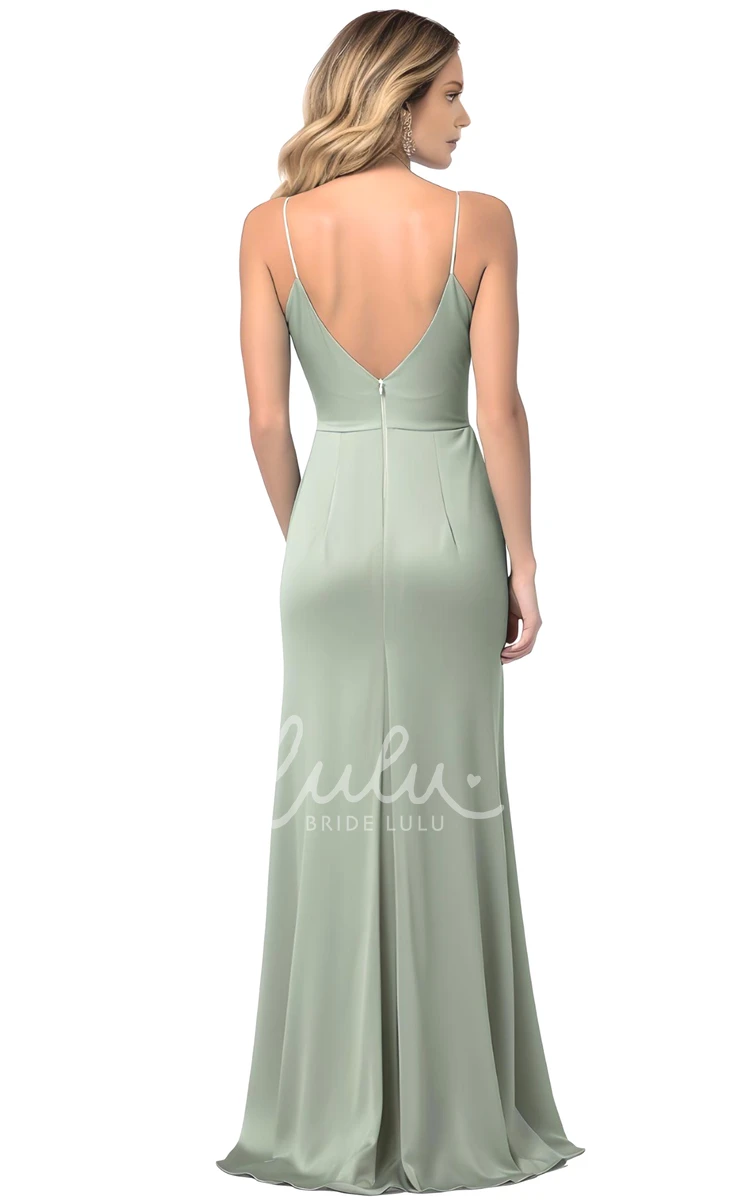 A-Line Satin V-neck Bridesmaid Dress with Split Front Simple & Elegant