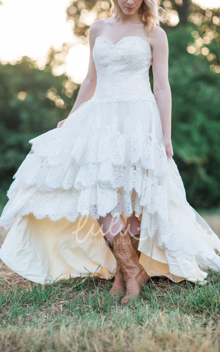 Guinevere Country Wedding Dress with High Low Hem and Lace