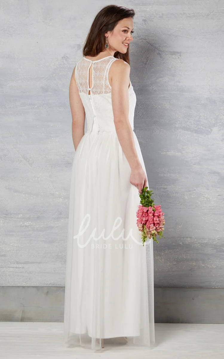 Lace Tulle Wedding Dress Sleeveless Maxi Scoop-Neck Elegant