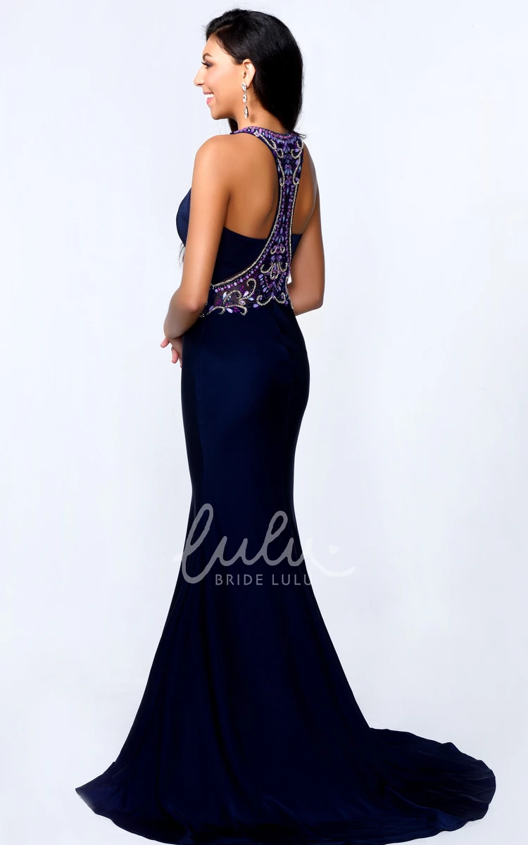 Sleeveless Sheath Jersey Formal Dress with Beading Detail