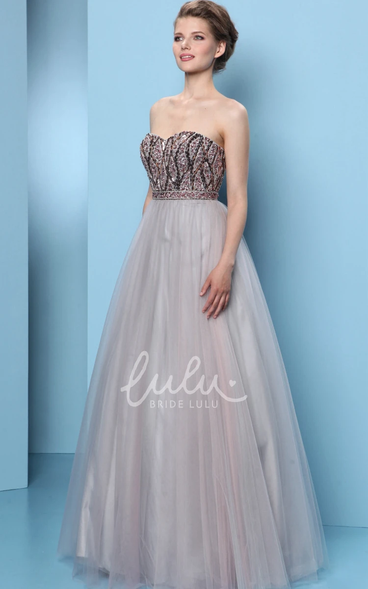 A-Line Tulle Prom Dress Sweetheart Sleeveless Floor-Length with Pleats