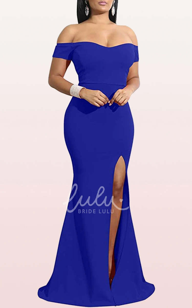 Off-the-Shoulder Mermaid Sleeveless Formal Dress Romantic Split Front Jersey