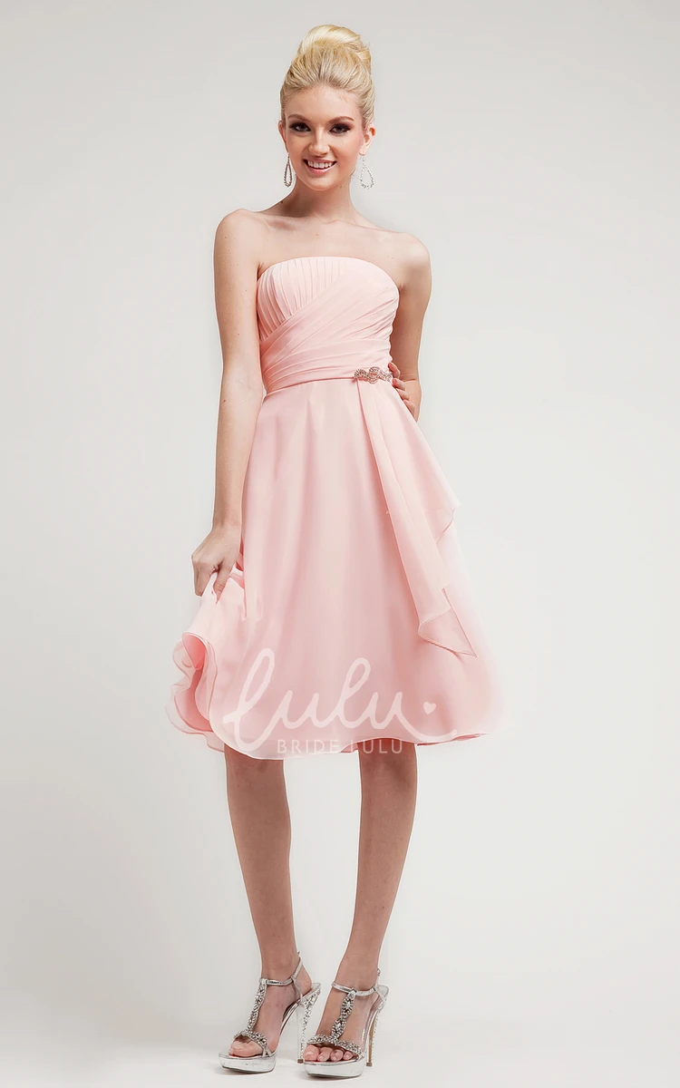 Knee-Length Strapless A-Line Bridesmaid Dress with Chiffon Ruching