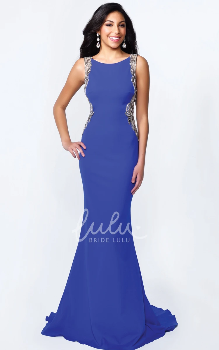 Sleeveless Scoop-Neck Jersey Maxi Dress with Deep-V Back and Beading