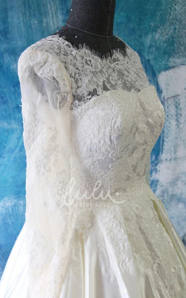 Dreamy Lace Bodice Satin A-Line Wedding Dress