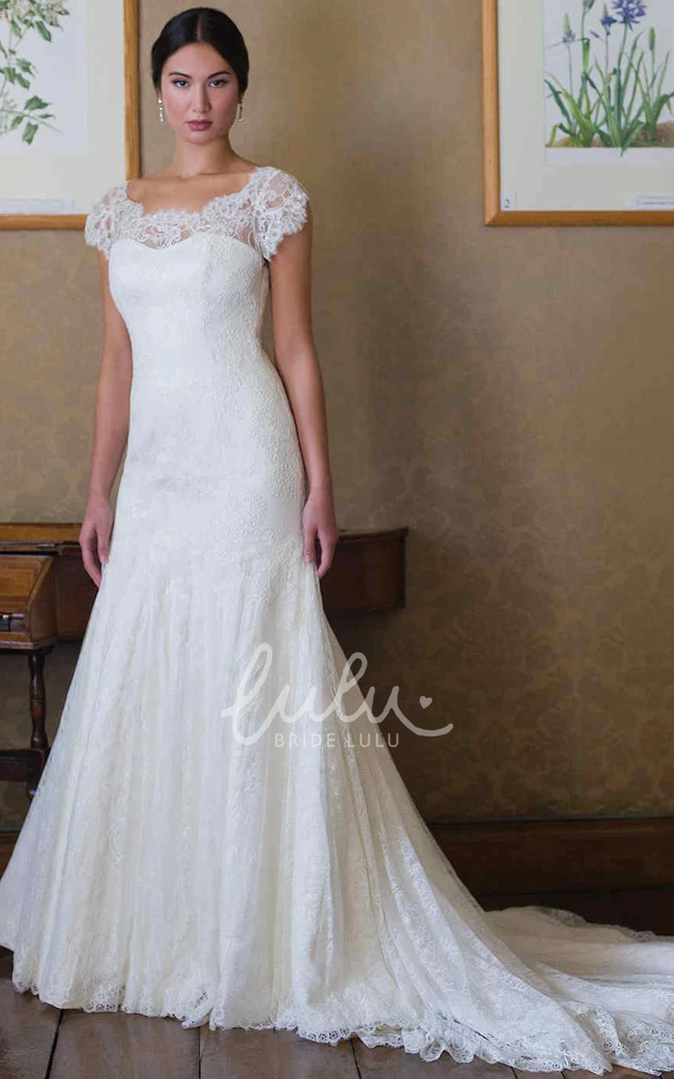 Cap-Sleeve Illusion Lace Wedding Dress Elegant Bridal Gown