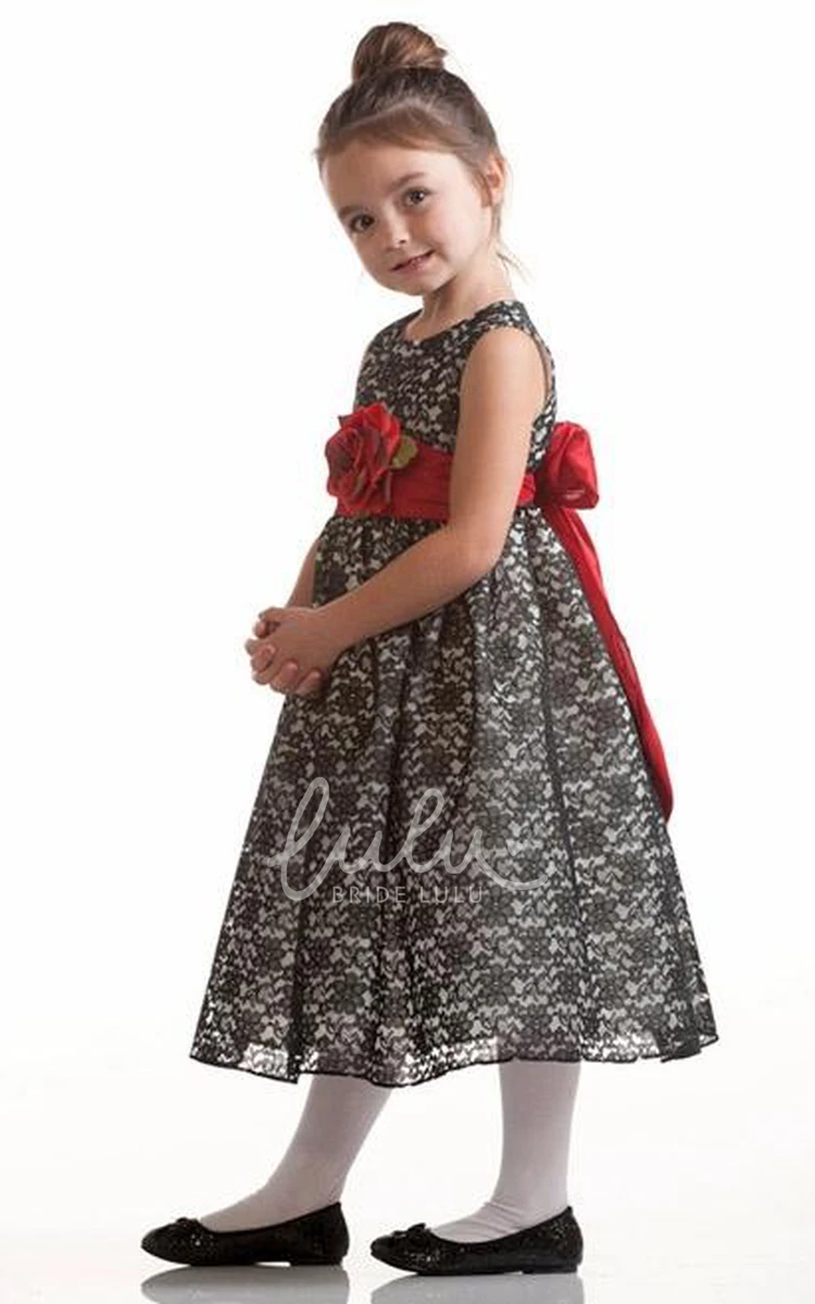 Floral Lace Tea-Length Flower Girl Dress Elegant Classy Boho