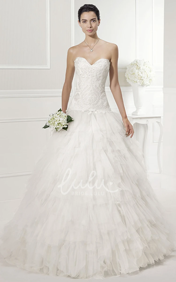 Sweetheart Drop Waist Wedding Dress with Tiered Tulle Skirt and Crystal Waist