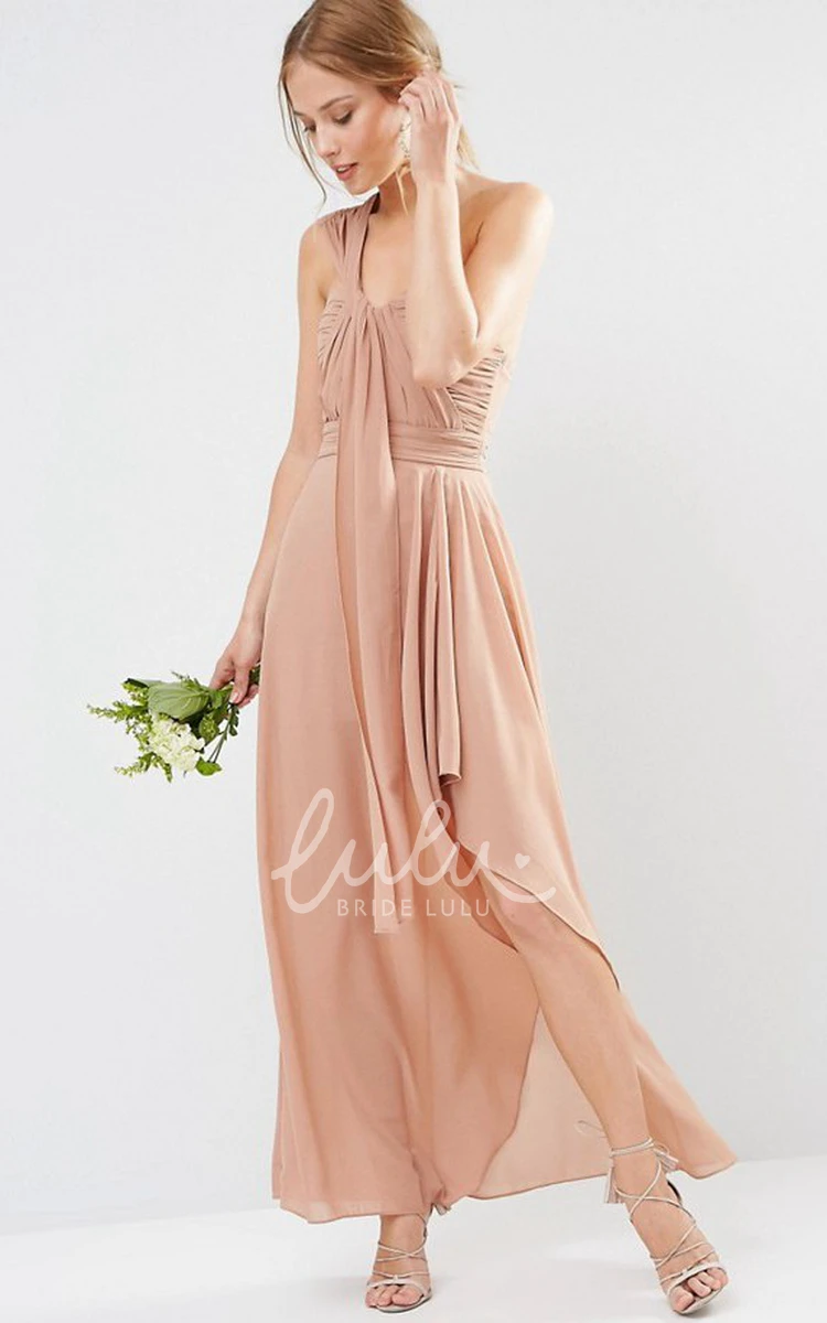 Ruched One-Shoulder High-Low Chiffon Bridesmaid Dress