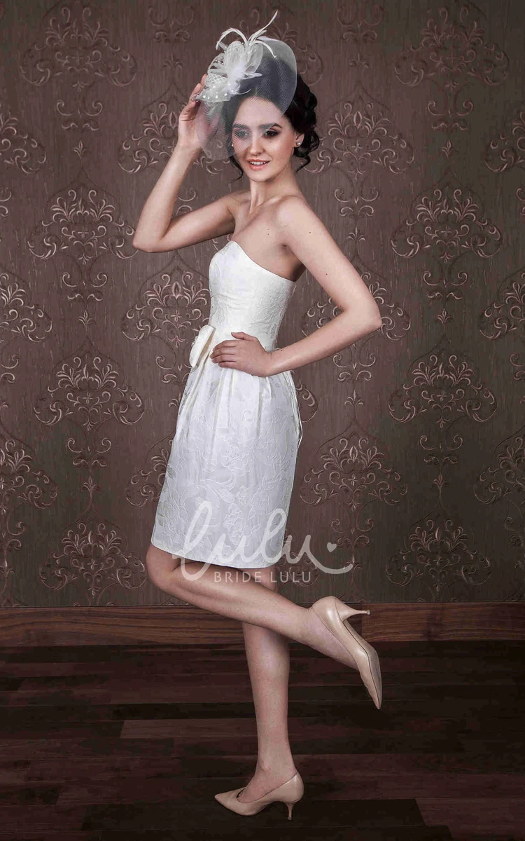 Short Satin Pencil Wedding Dress with Bow Classy Bridal Gown