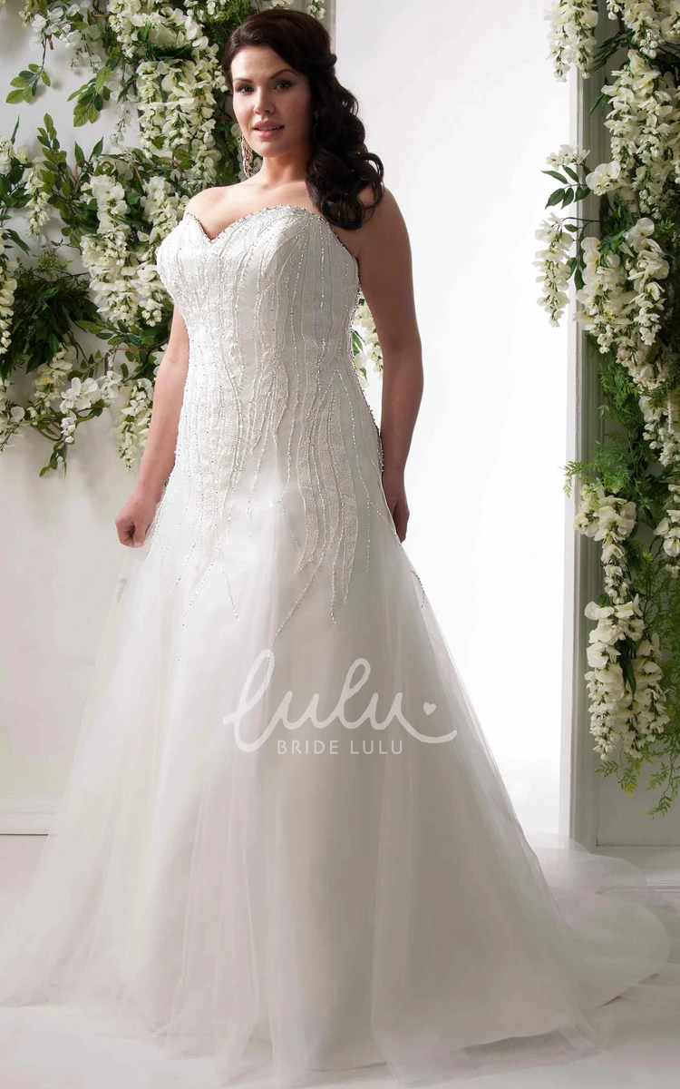 Plus Size A-Line Sweetheart Tulle Wedding Dress with Beading Corset Classic Bridal Gown