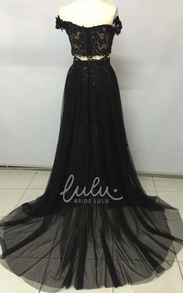 Tulle Off-Shoulder Dress with Appliques Elegant Formal Gown