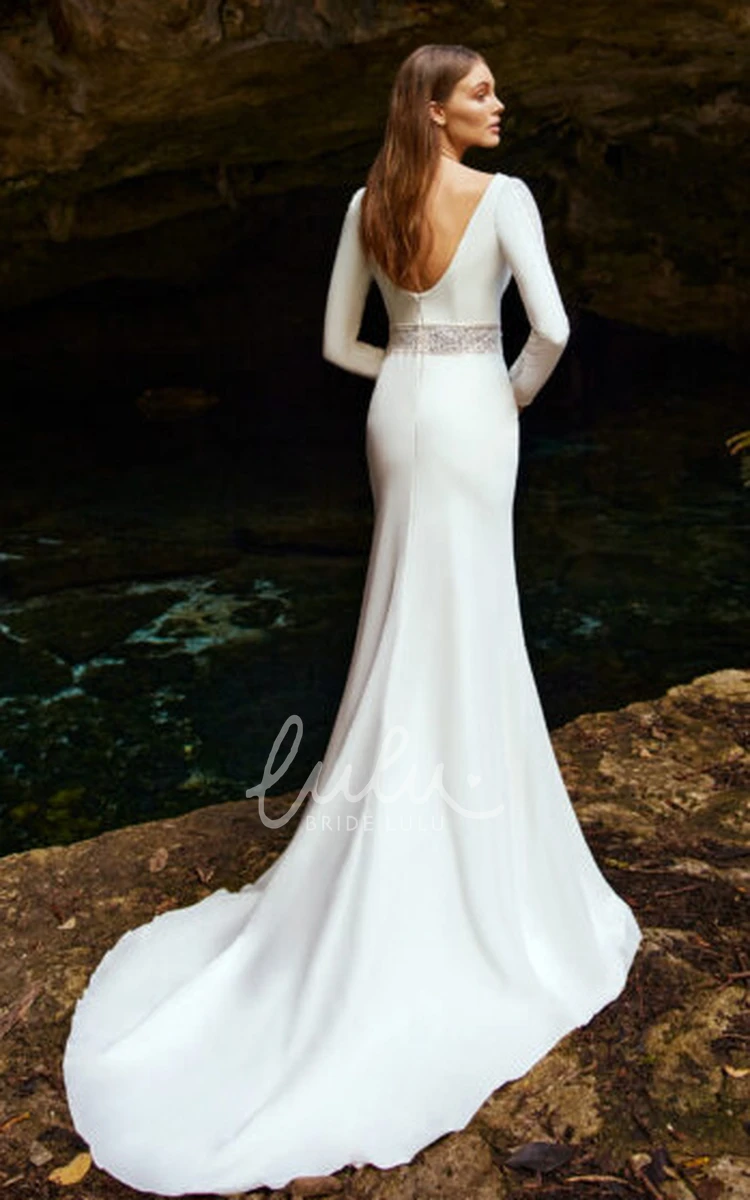 Trumpet Satin Country Wedding Dress with Court Train Bohemian Bridal Gown